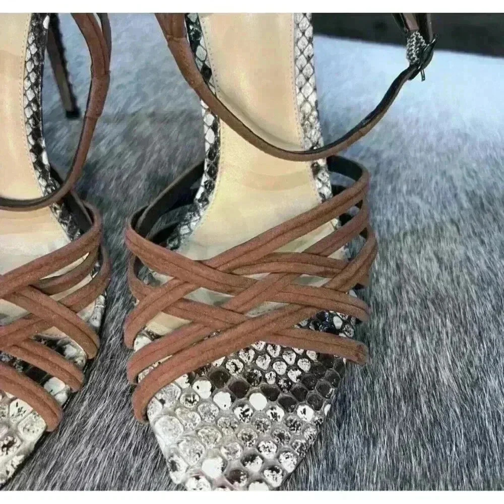 Alexandre Birman Berthe Leather Sandal Size 38 Snakeskin Suede Straps - Picture 9 of 11